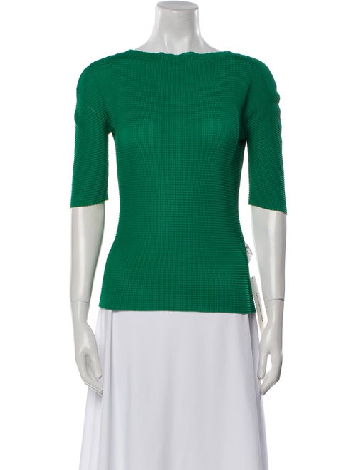 Pleats Please Issey Miyake Bateau Neckline Three-Quarter Sleeve Top