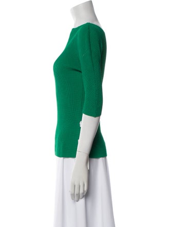 Pleats Please Issey Miyake Bateau Neckline Three-Quarter Sleeve Top