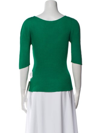 Pleats Please Issey Miyake Bateau Neckline Three-Quarter Sleeve Top