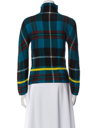 Pleats Please Issey Miyake Plaid Print Mock Neck Top