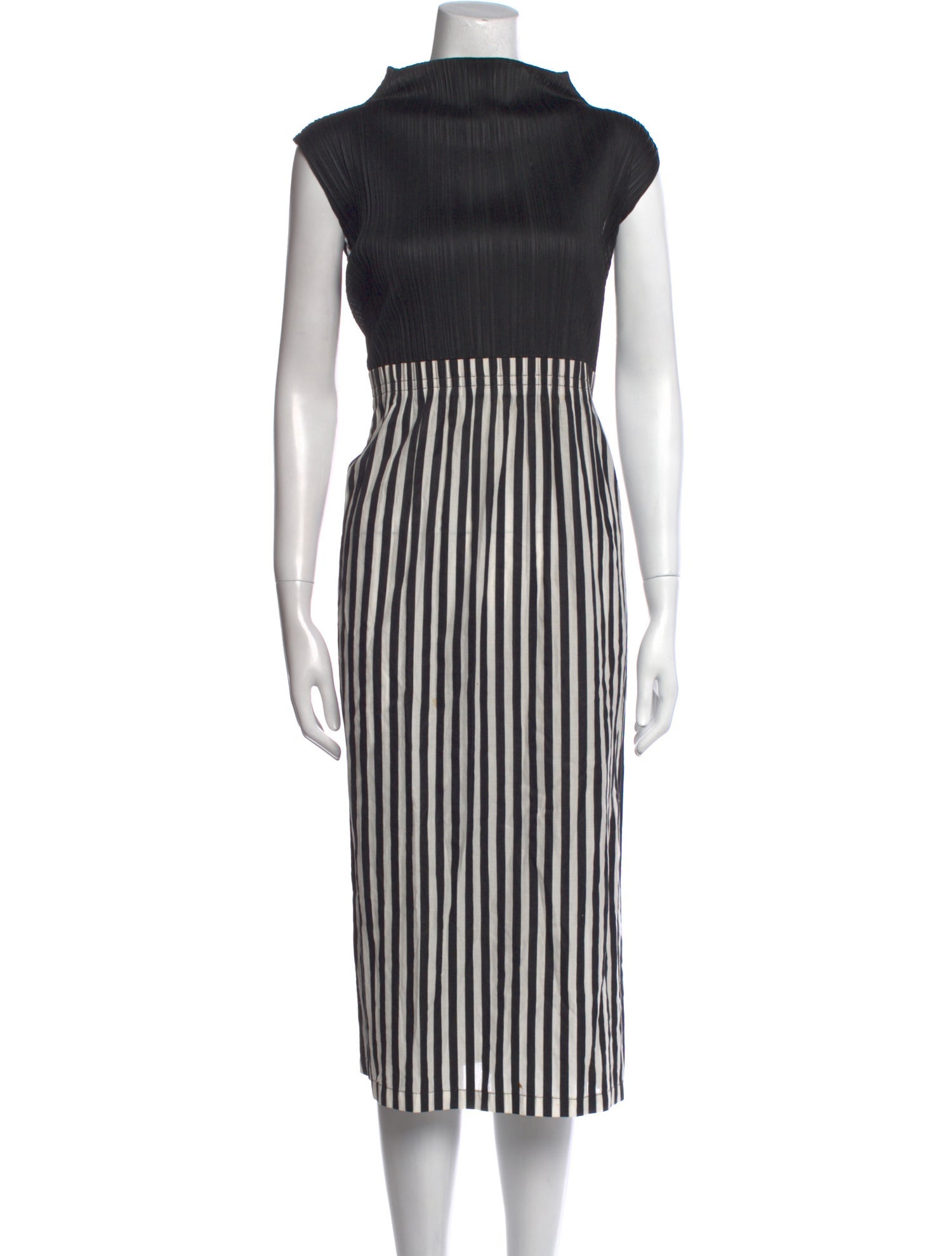 Pleats Please Issey Miyake Striped Midi Length Dress