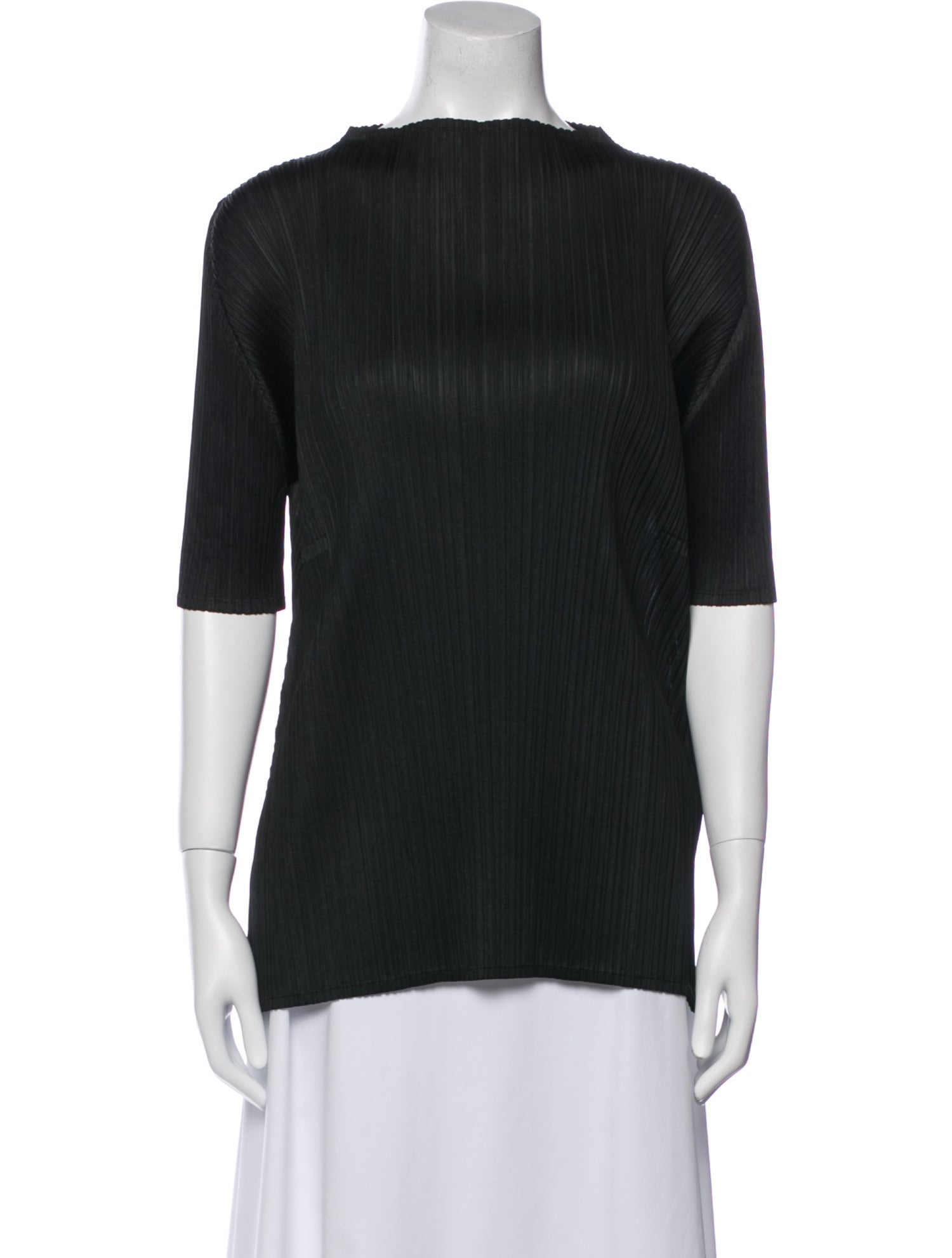 Pleats Please Issey Miyake Bateau Neckline Short Sleeve Top