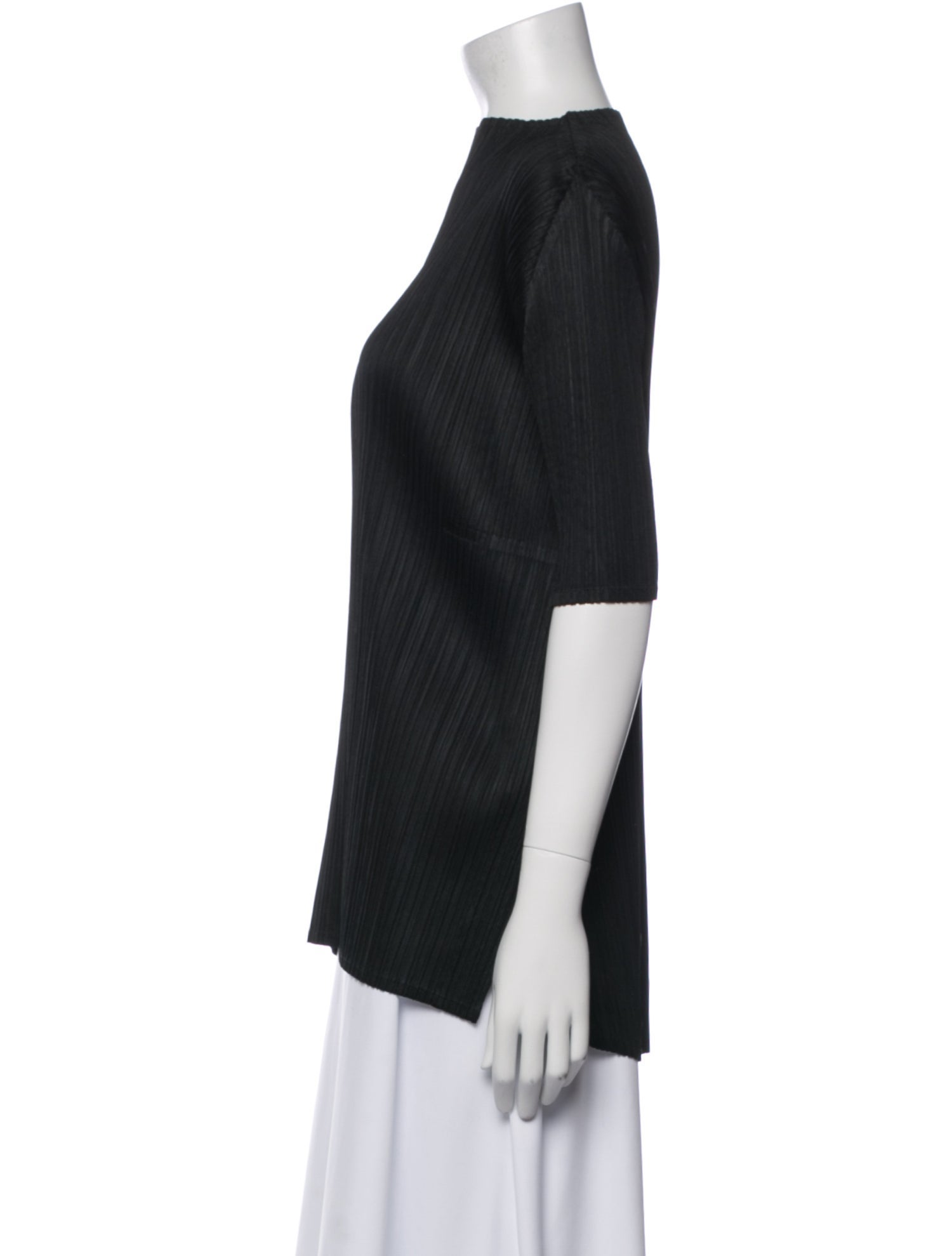 Pleats Please Issey Miyake Bateau Neckline Short Sleeve Top