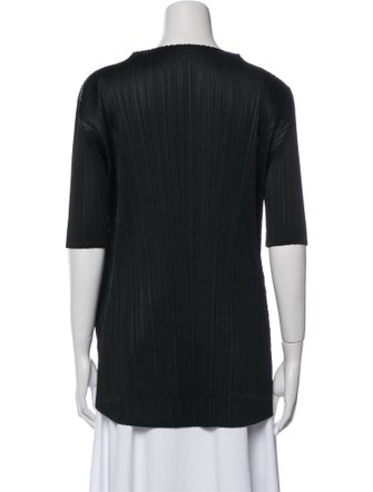 Pleats Please Issey Miyake Bateau Neckline Short Sleeve Top