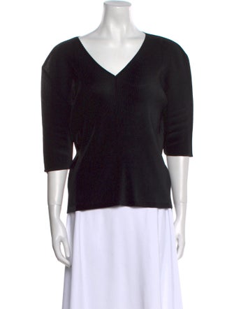 Pleats Please Issey Miyake V-Neck Three-Quarter Sleeve Top