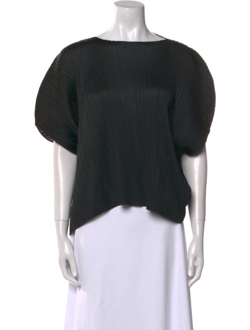Pleats Please Issey Miyake Bateau Neckline Short Sleeve Crop Top