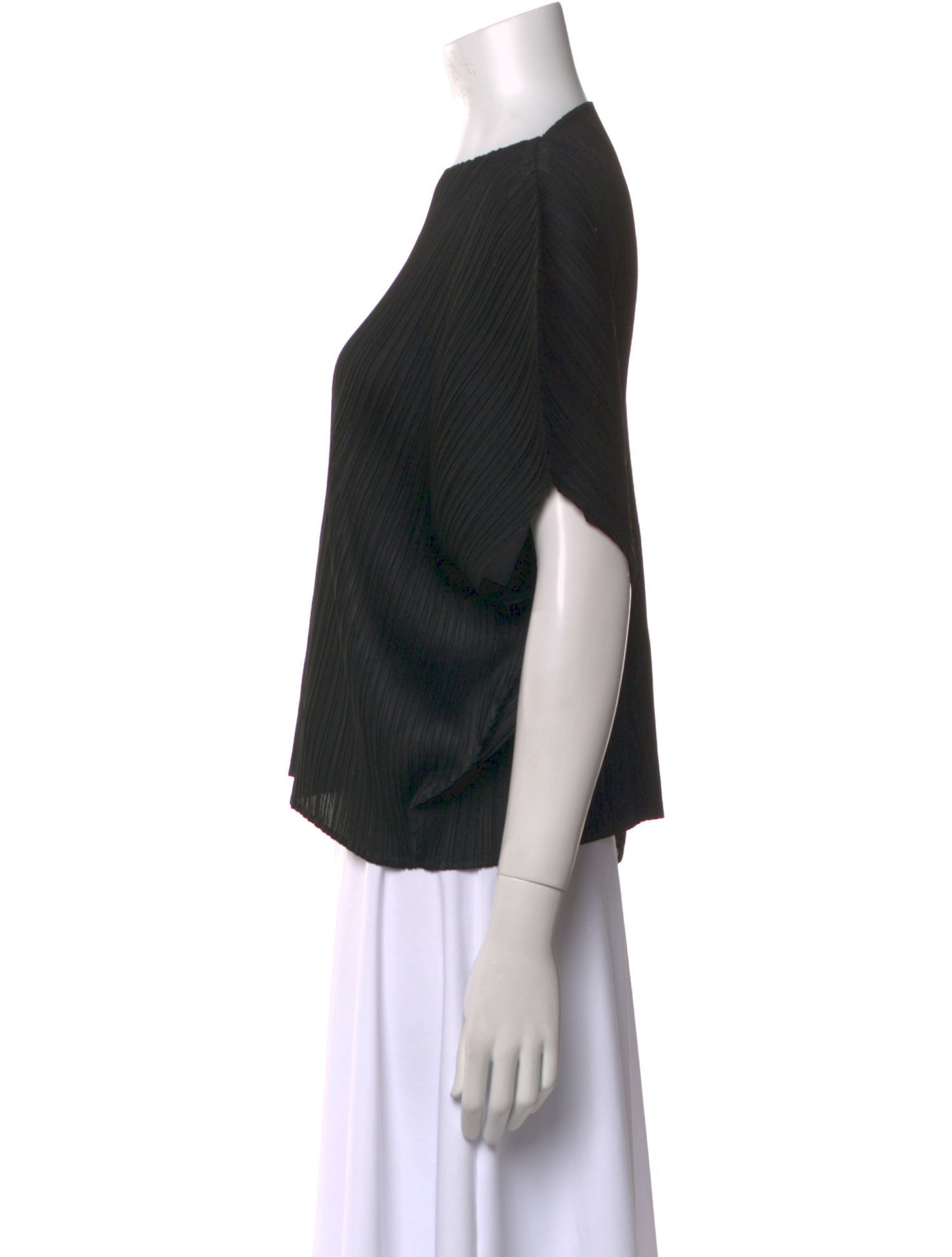 Pleats Please Issey Miyake Bateau Neckline Short Sleeve Crop Top