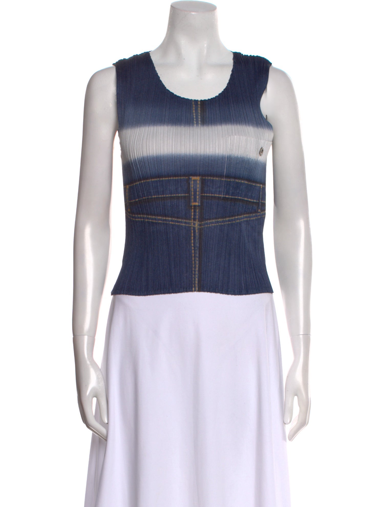 Pleats Please Issey Miyake Striped Scoop Neck Crop Top