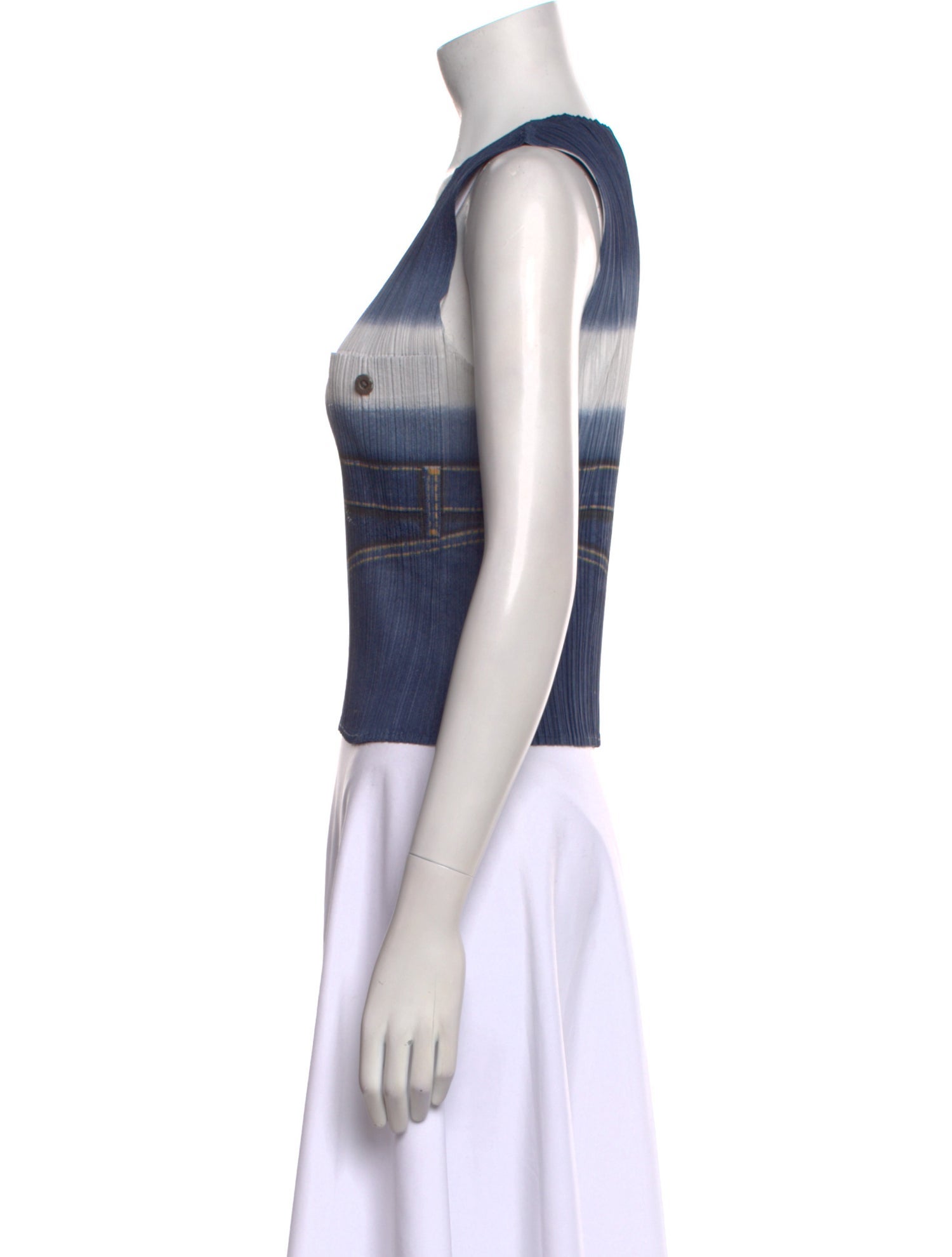 Pleats Please Issey Miyake Striped Scoop Neck Crop Top