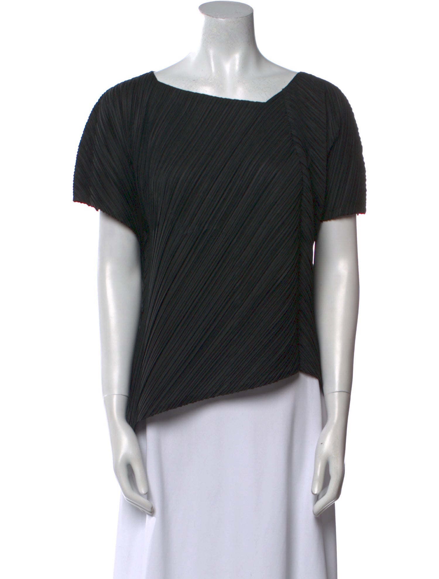 Pleats Please Issey Miyake Bateau Neckline Short Sleeve Top