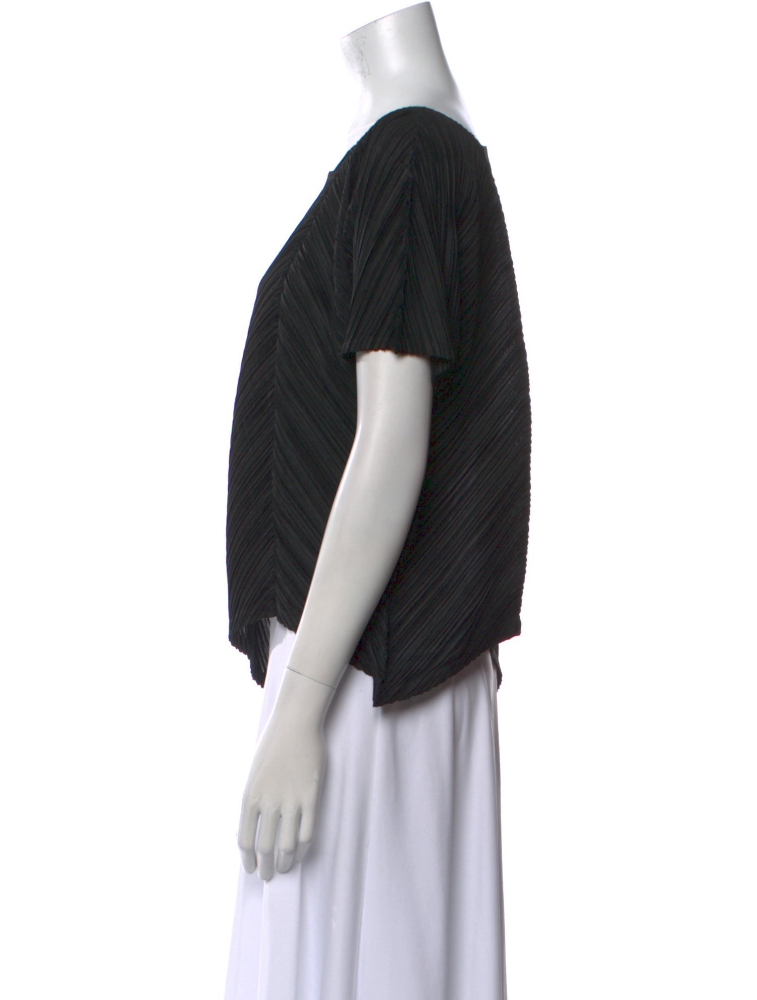 Pleats Please Issey Miyake Bateau Neckline Short Sleeve Top
