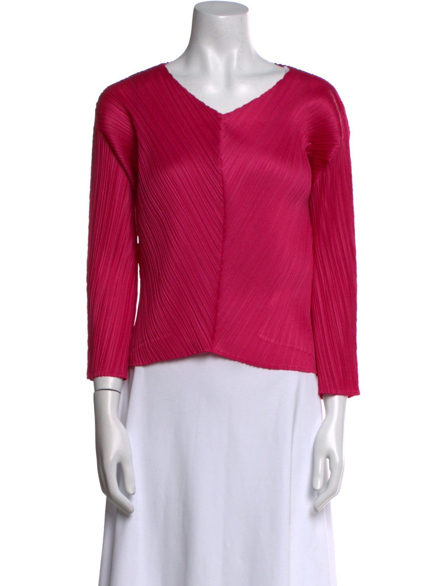 Pleats Please Issey Miyake V-Neck Three-Quarter Sleeve Blouse