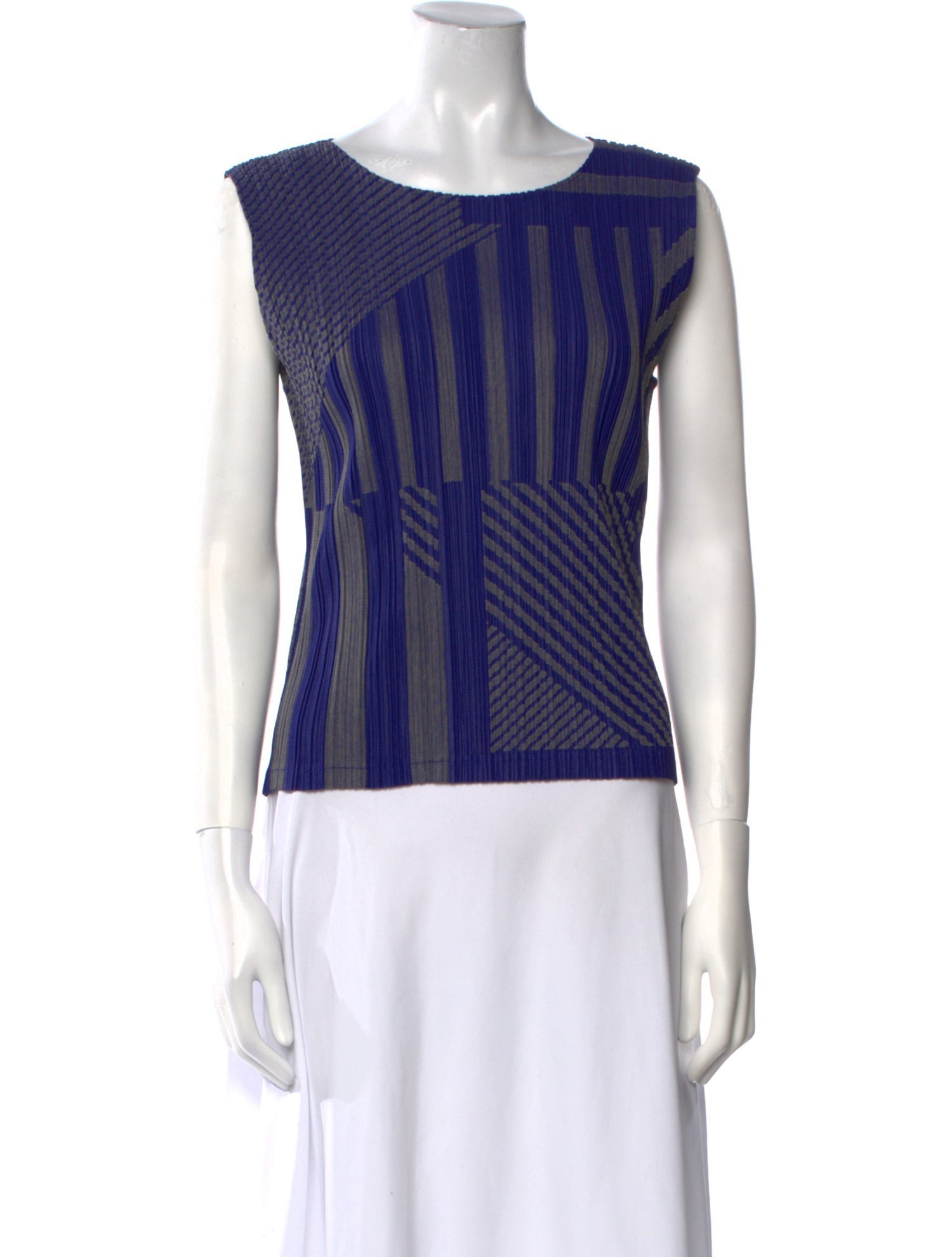 Pleats Please Issey Miyake Striped Bateau Neckline Top
