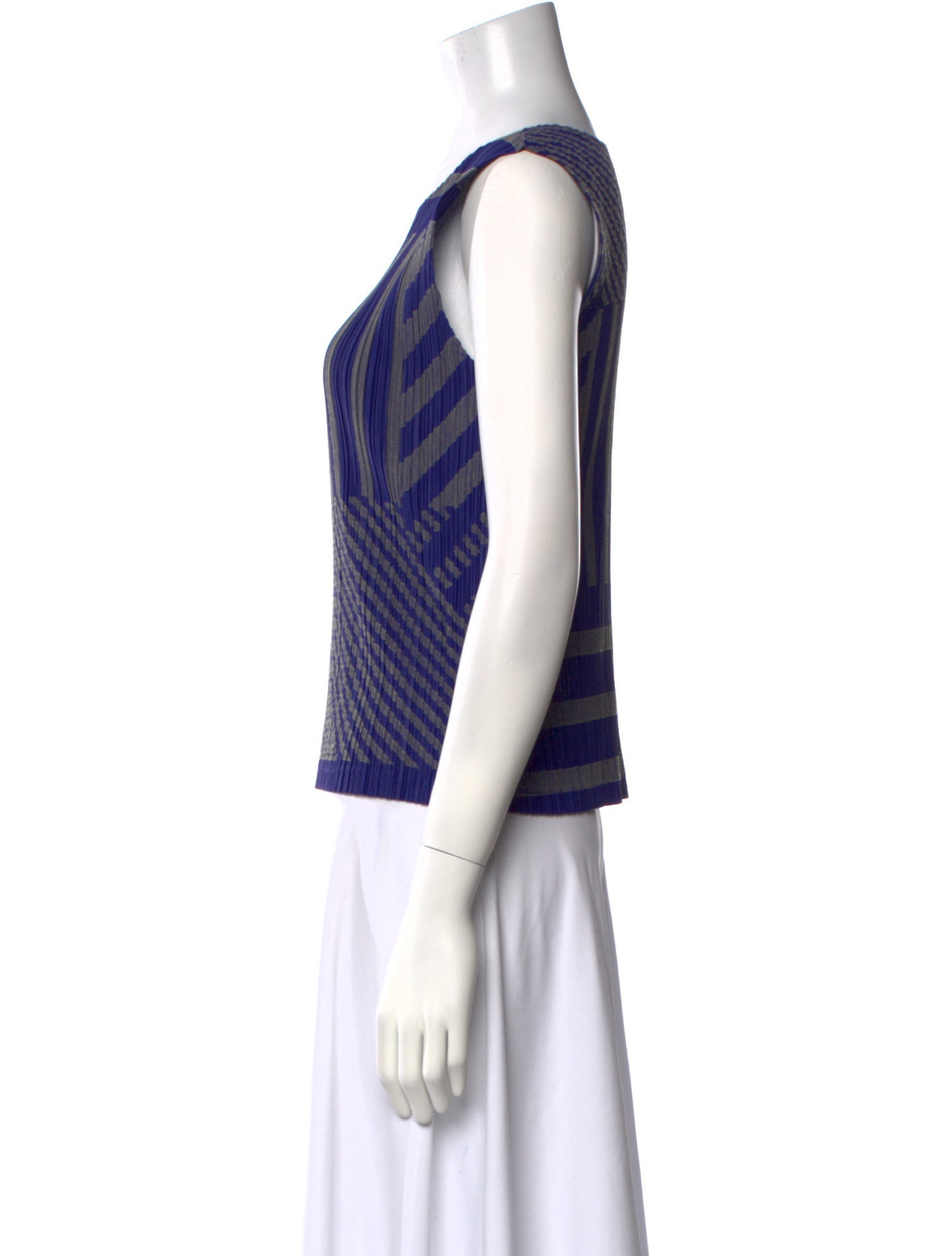 Pleats Please Issey Miyake Striped Bateau Neckline Top