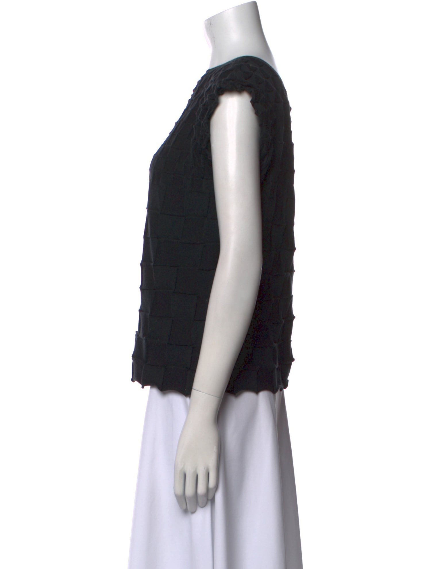 Pleats Please Issey Miyake Bateau Neckline Short Sleeve Crop Top