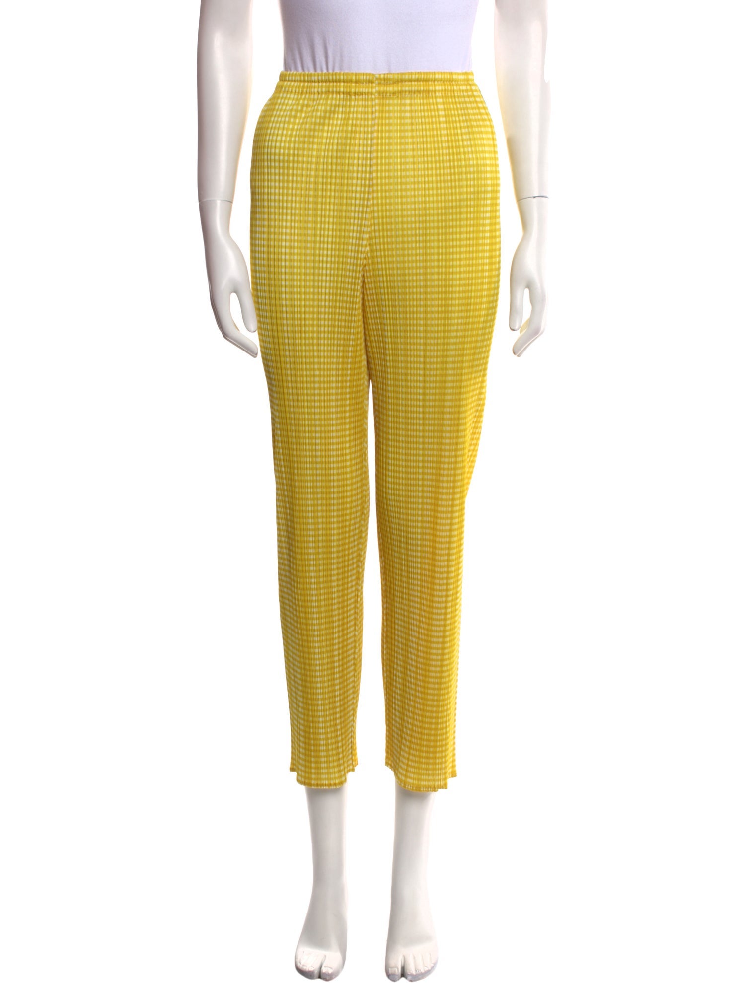 Pleats Please Issey Miyake Plaid Print Skinny Leg Pants