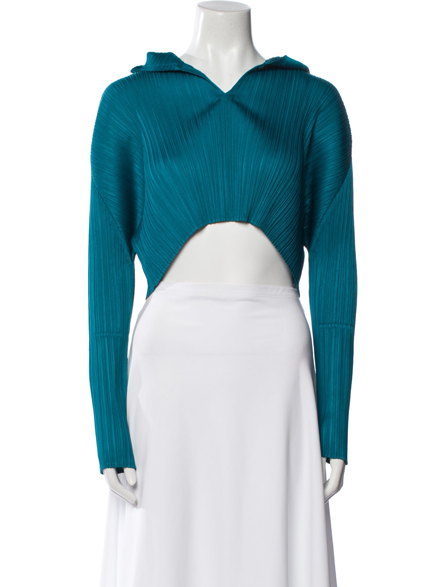 Pleats Please Issey Miyake V-Neck Long Sleeve Crop Top