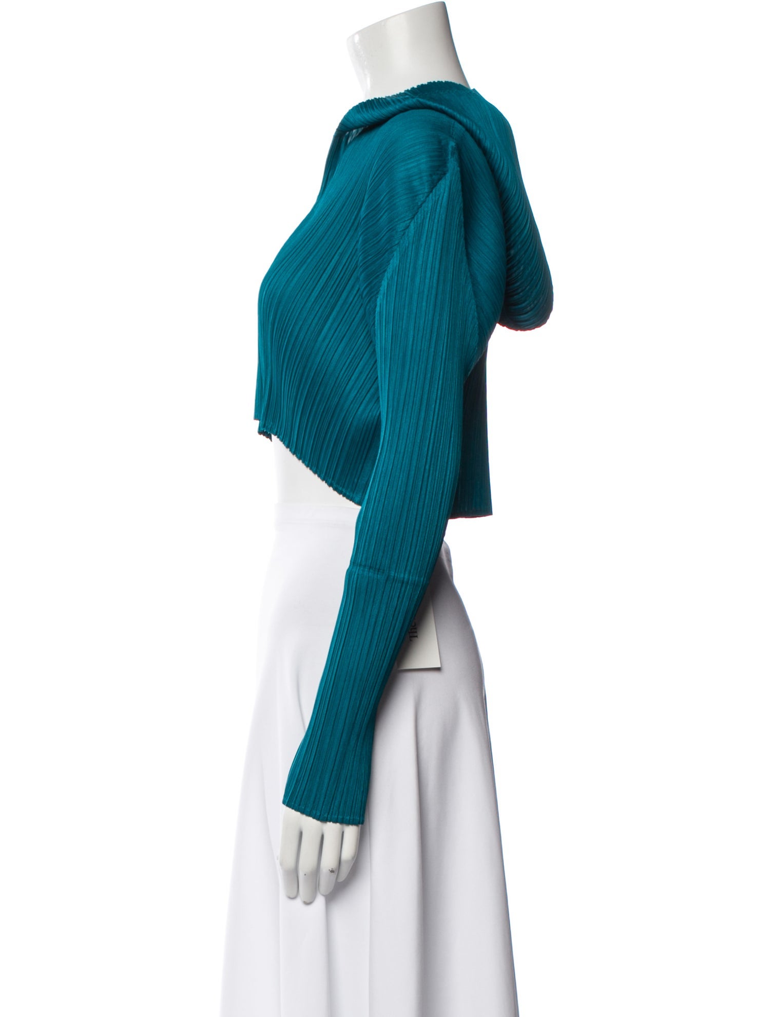 Pleats Please Issey Miyake V-Neck Long Sleeve Crop Top