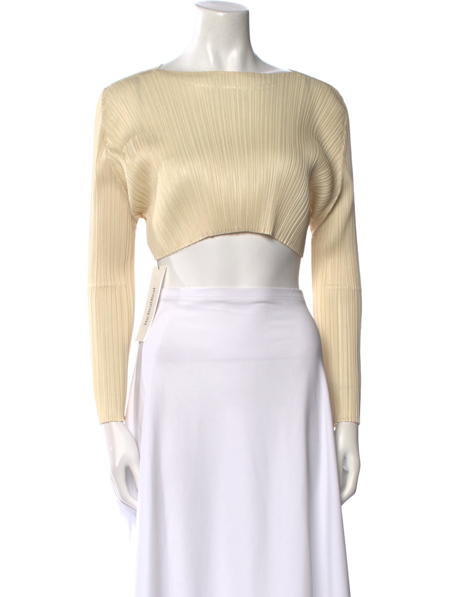 Pleats Please Issey Miyake Bateau Neckline Long Sleeve Crop Top