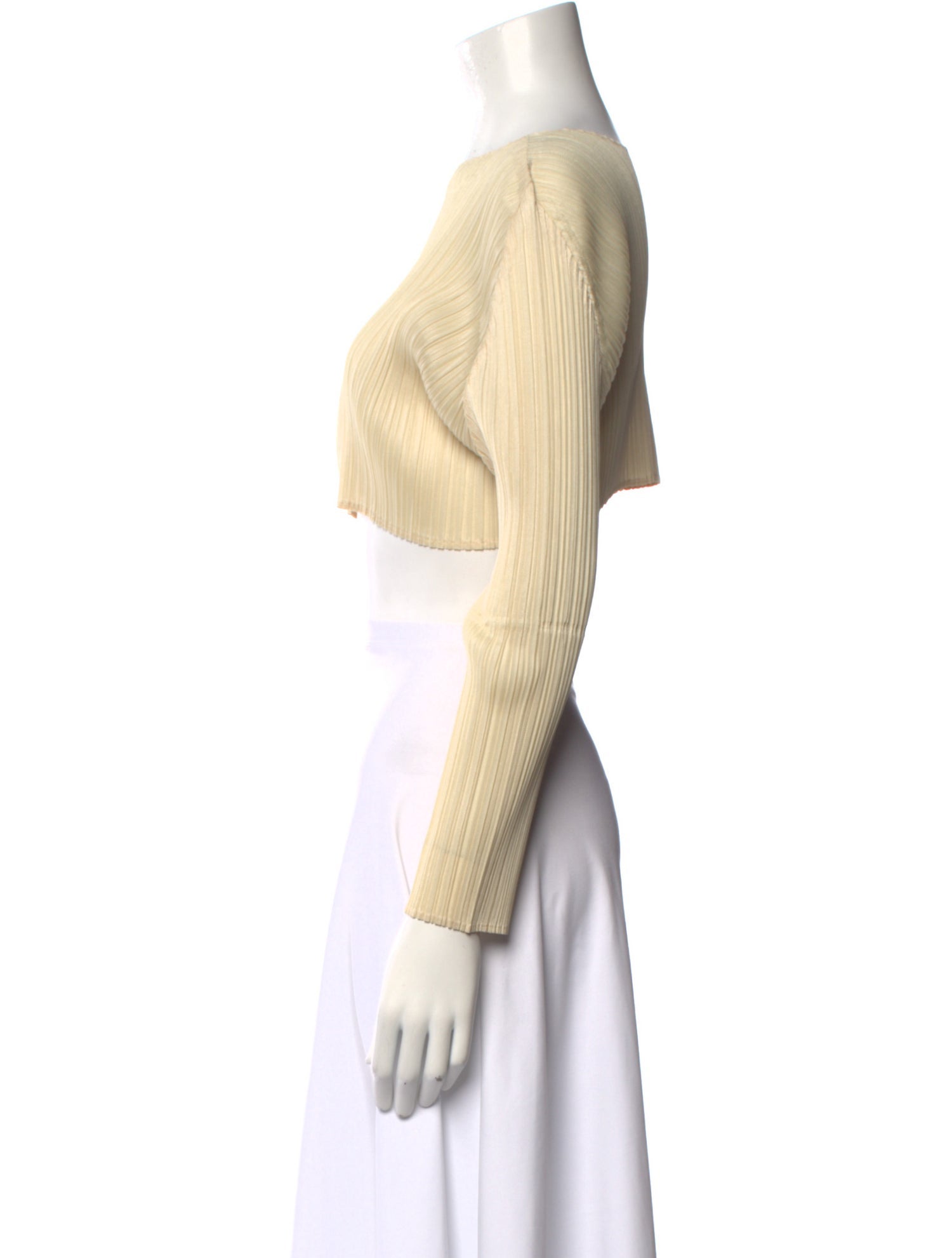 Pleats Please Issey Miyake Bateau Neckline Long Sleeve Crop Top