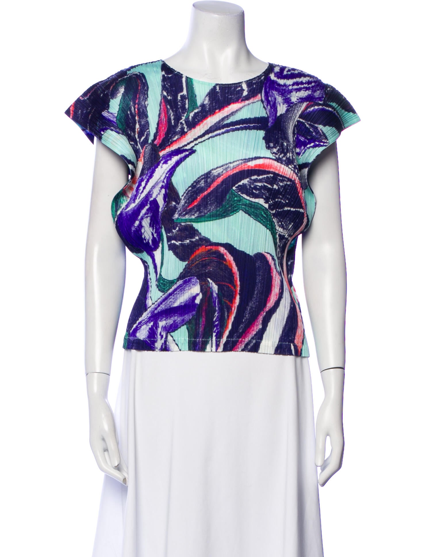 Pleats Please Issey Miyake Printed Bateau Neckline T-Shirt