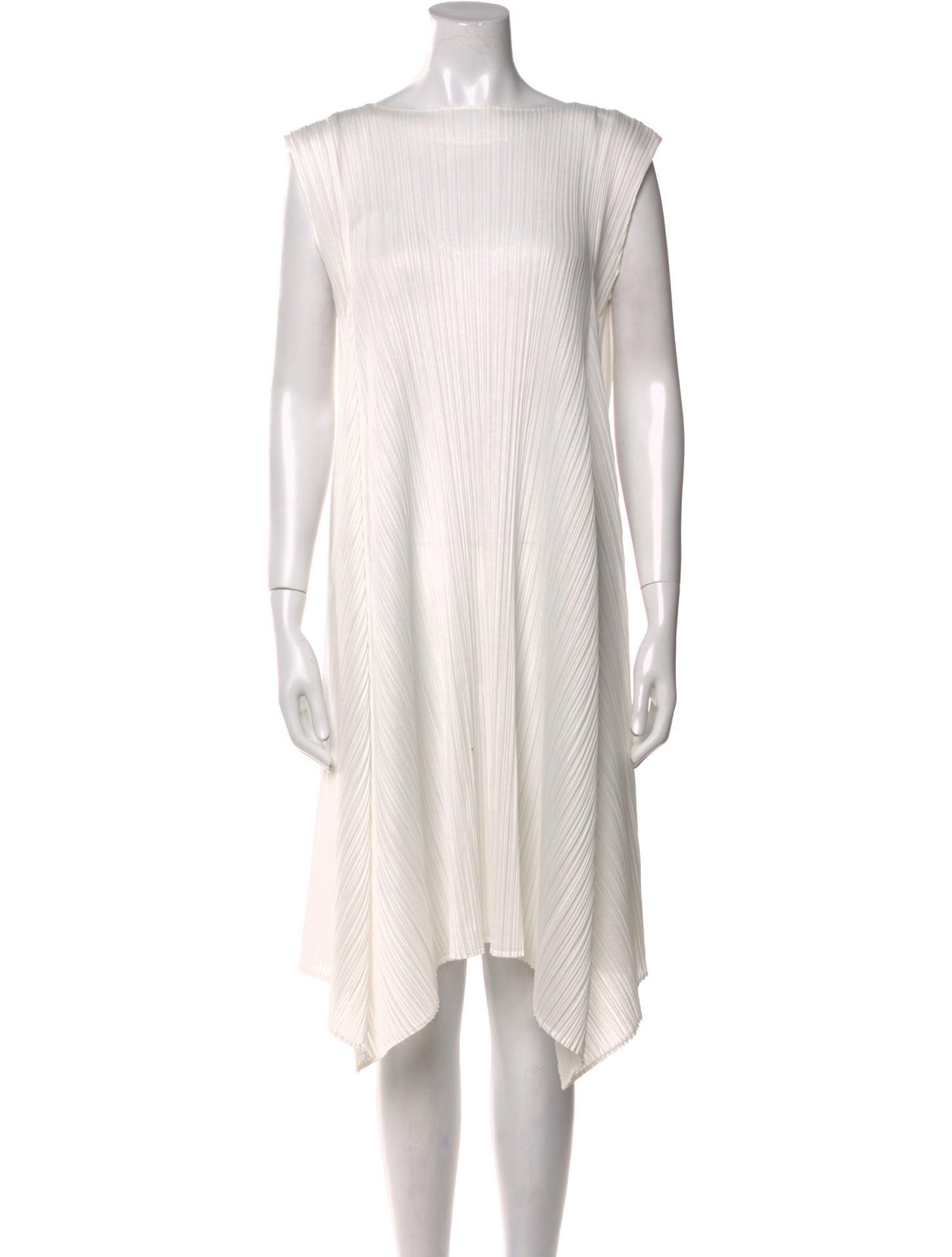 Pleats Please Issey Miyake Bateau Neckline Knee-Length Dress