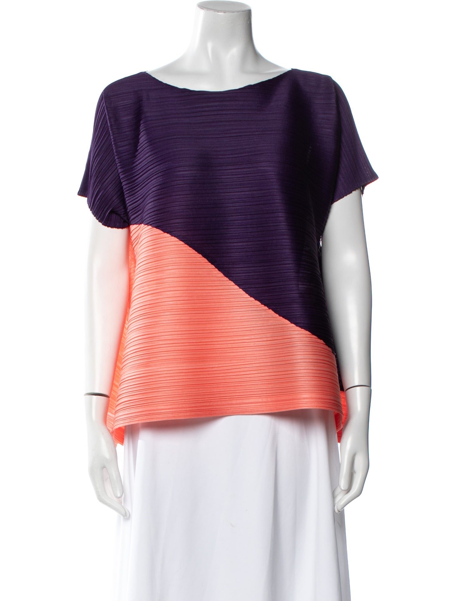 Pleats Please Issey Miyake Bateau Neckline Short Sleeve Top