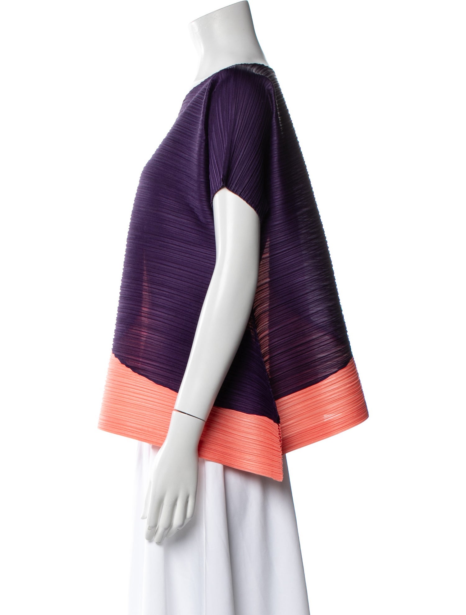 Pleats Please Issey Miyake Bateau Neckline Short Sleeve Top