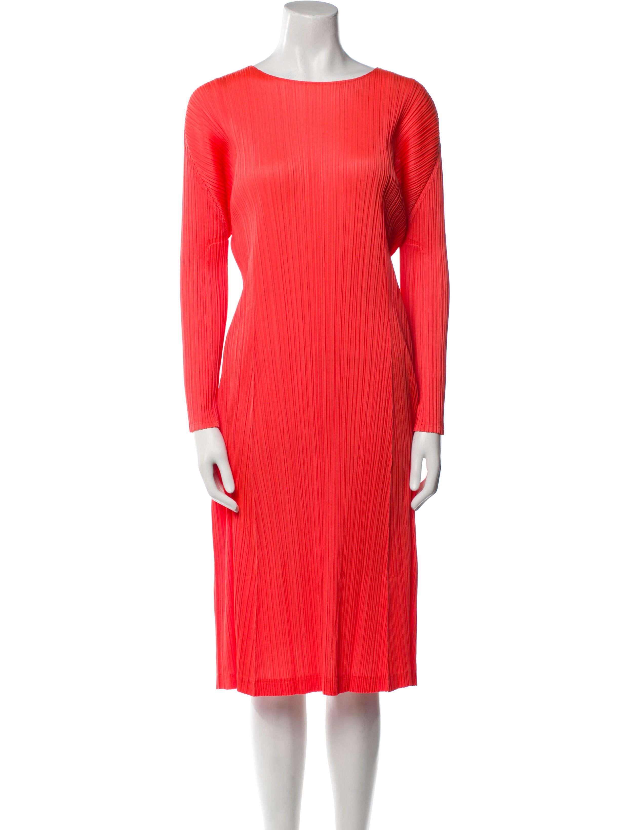 Pleats Please Issey Miyake Bateau Neckline Midi Length Dress