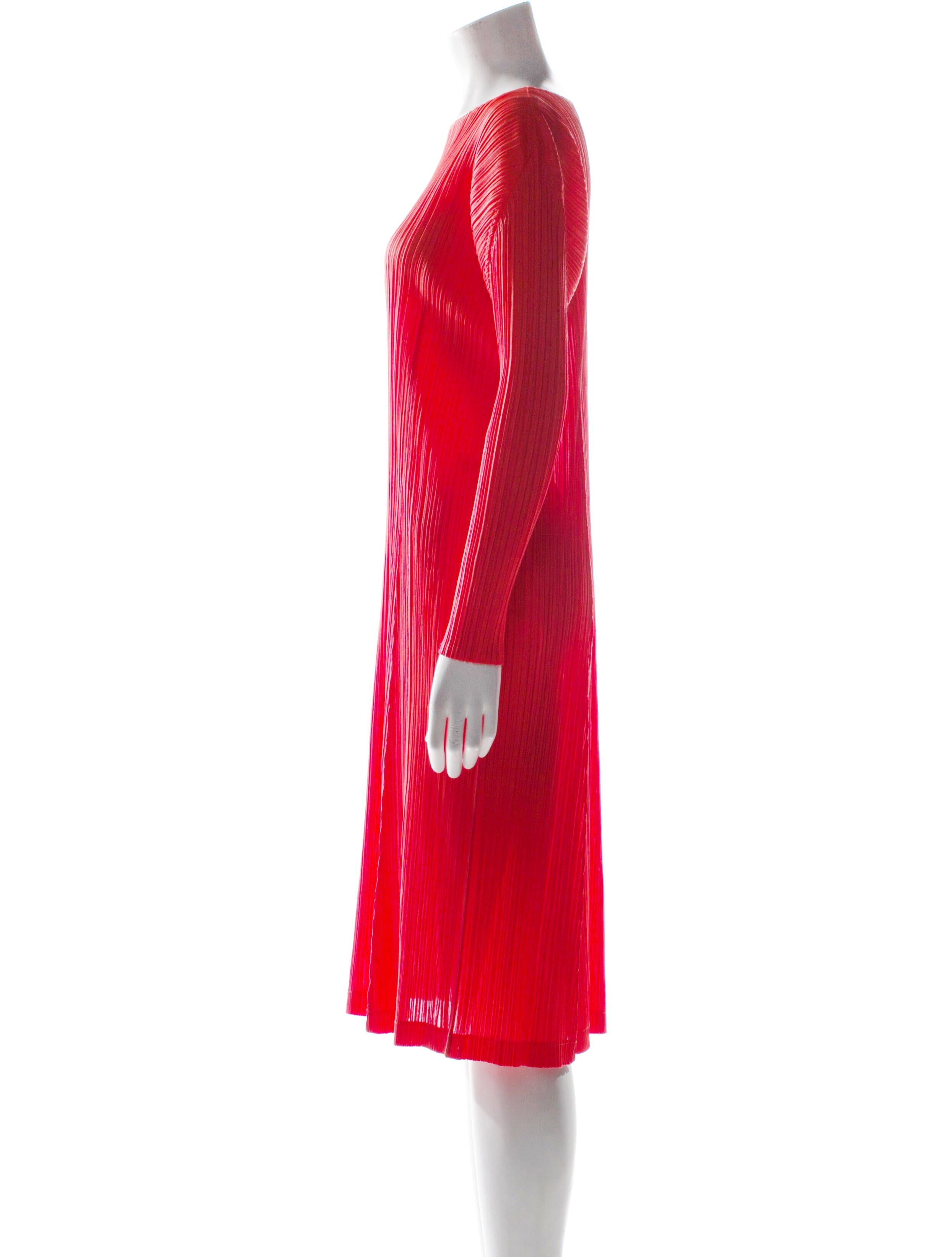 Pleats Please Issey Miyake Bateau Neckline Midi Length Dress