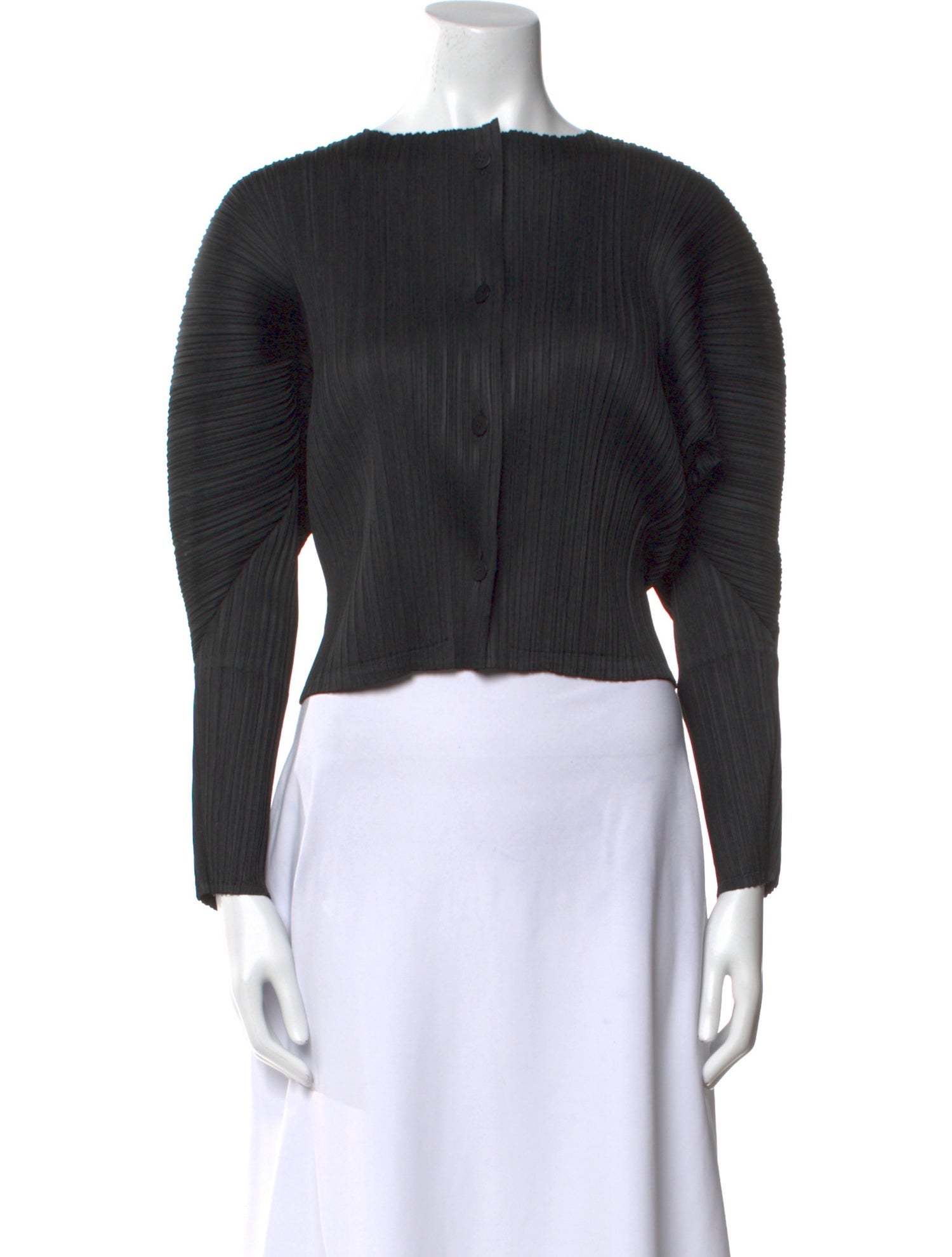Pleats Please Issey Miyake Bateau Neckline Long Sleeve Crop Top