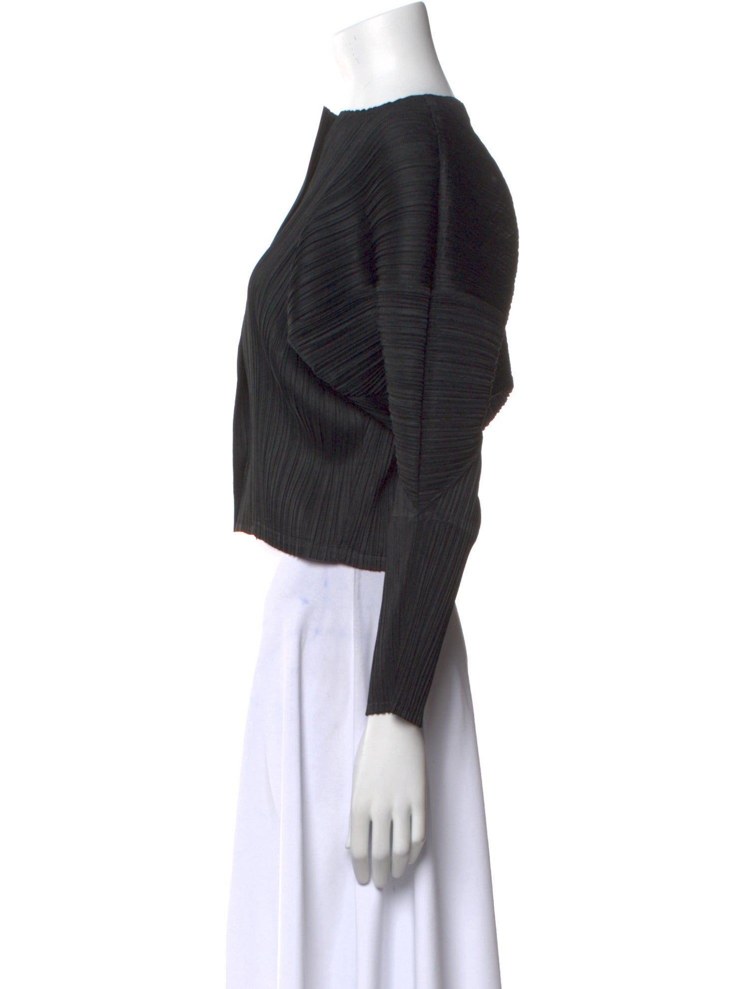 Pleats Please Issey Miyake Bateau Neckline Long Sleeve Crop Top