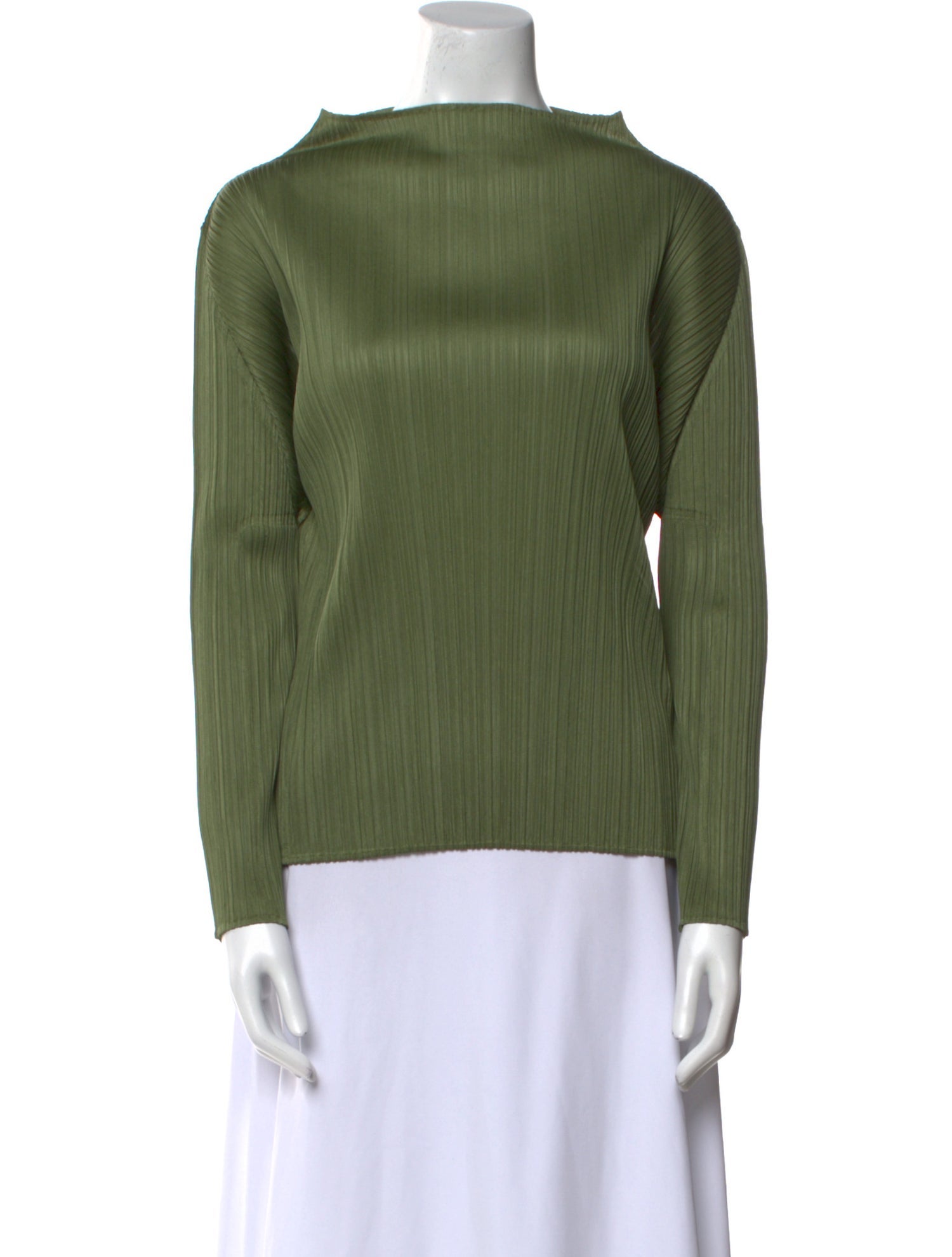 Pleats Please Issey Miyake Bateau Neckline Long Sleeve Top