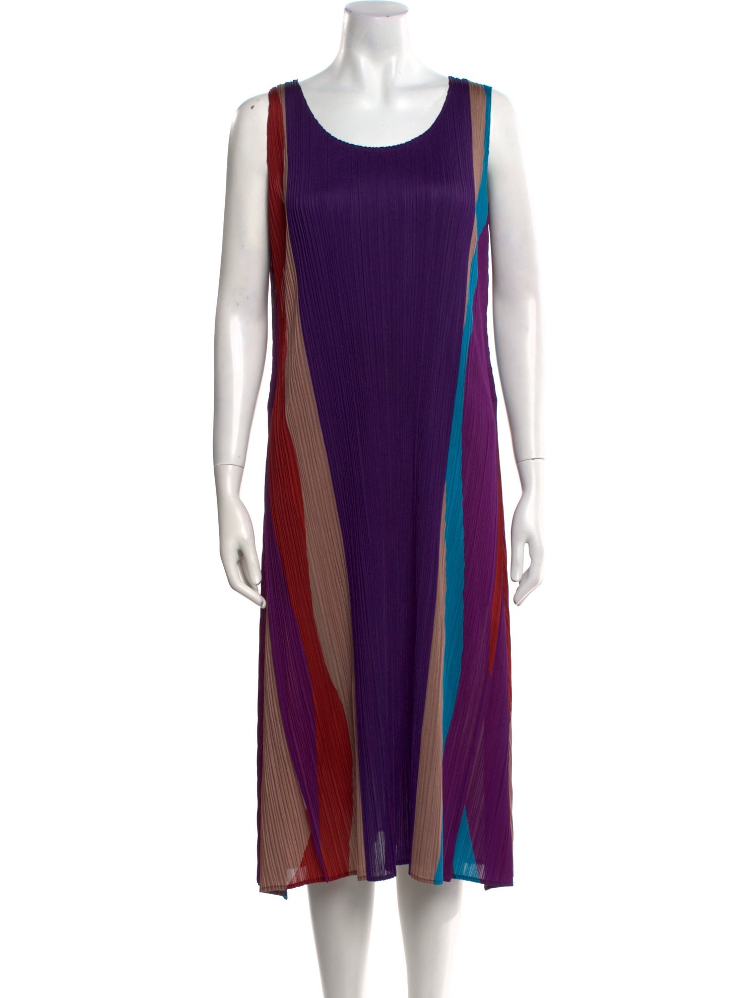 Pleats Please Issey Miyake Striped Midi Length Dress