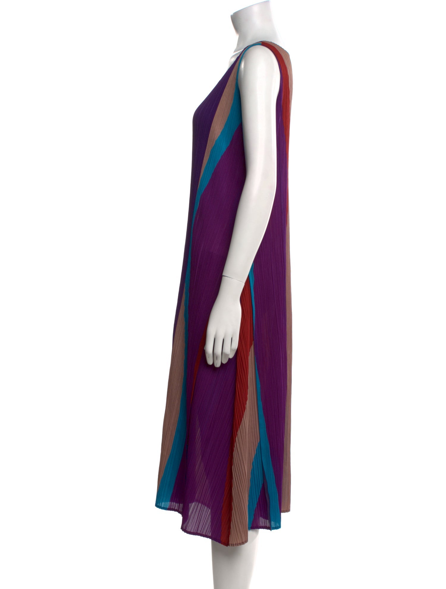 Pleats Please Issey Miyake Striped Midi Length Dress