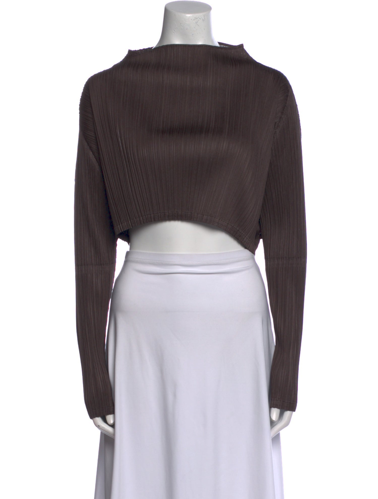 Pleats Please Issey Miyake Bateau Neckline Long Sleeve Crop Top