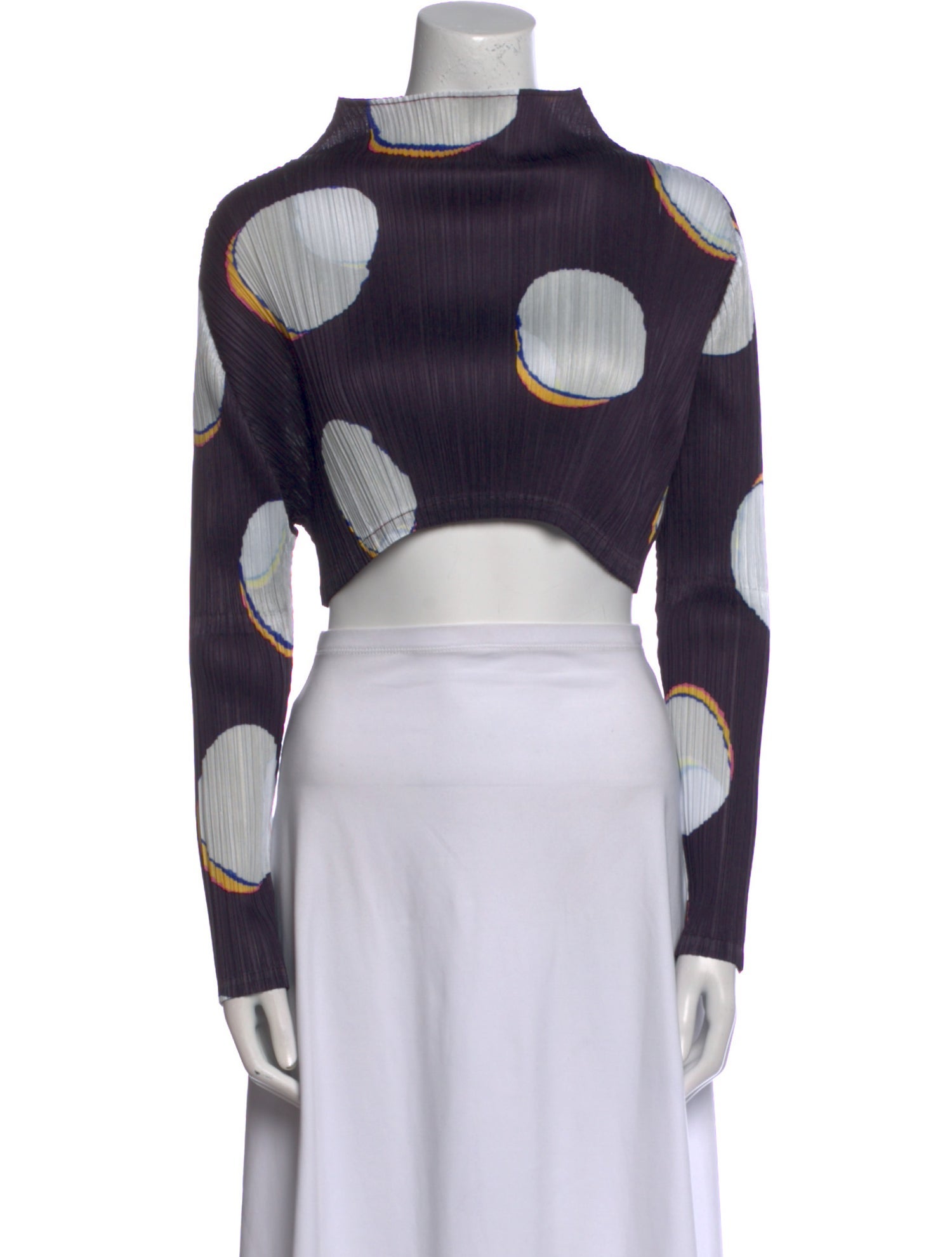 Pleats Please Issey Miyake Polka Dot Print Turtleneck Crop Top