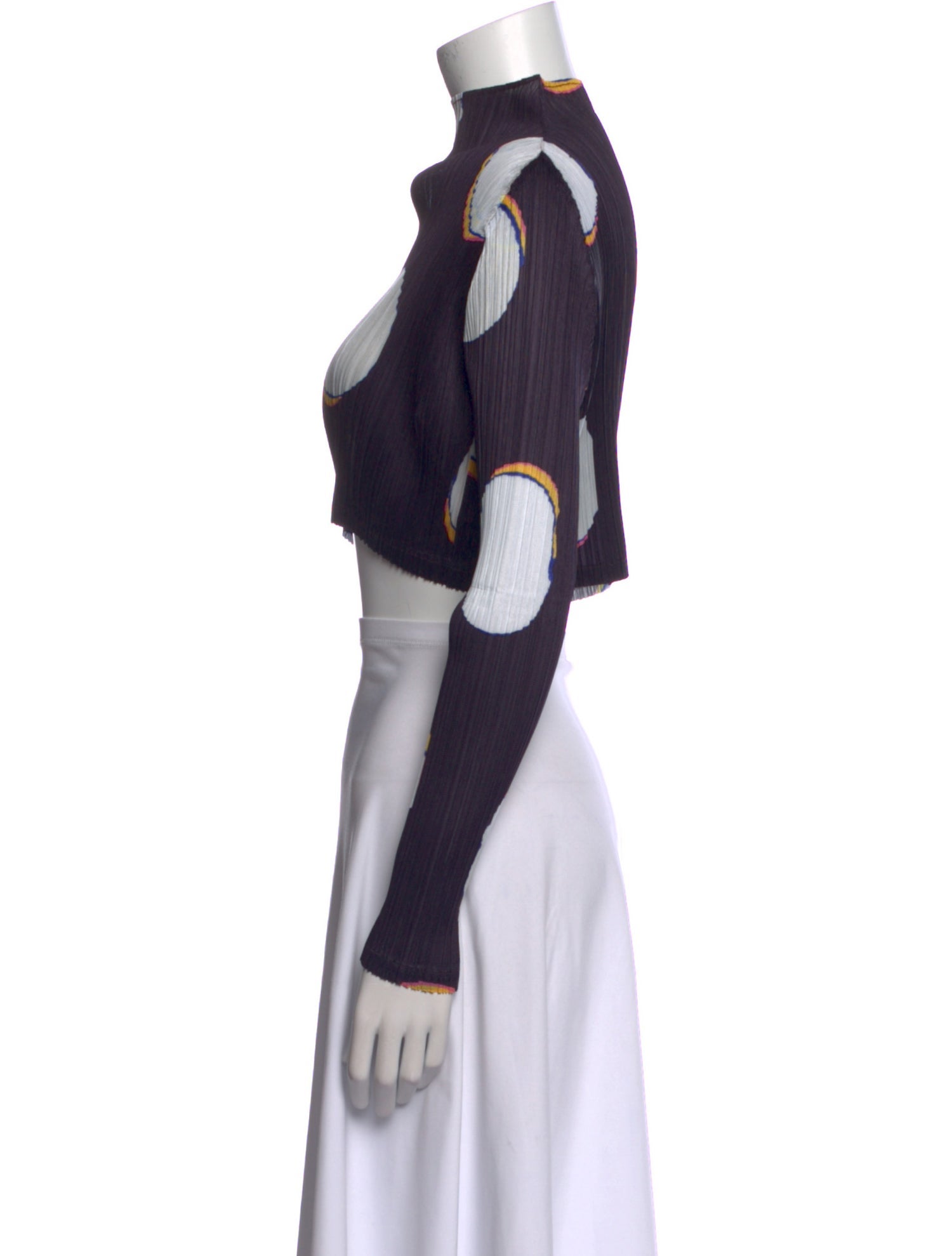 Pleats Please Issey Miyake Polka Dot Print Turtleneck Crop Top