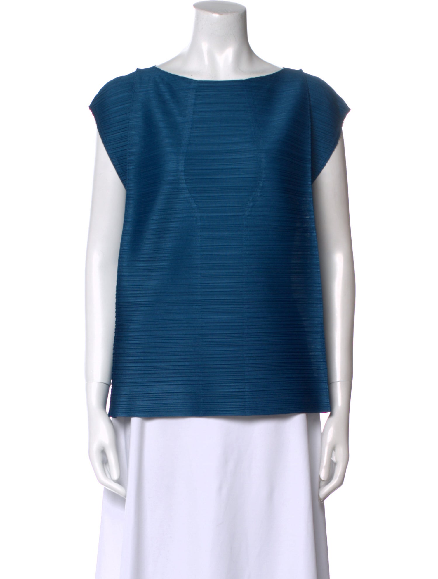 Pleats Please Issey Miyake Bateau Neckline Short Sleeve Top