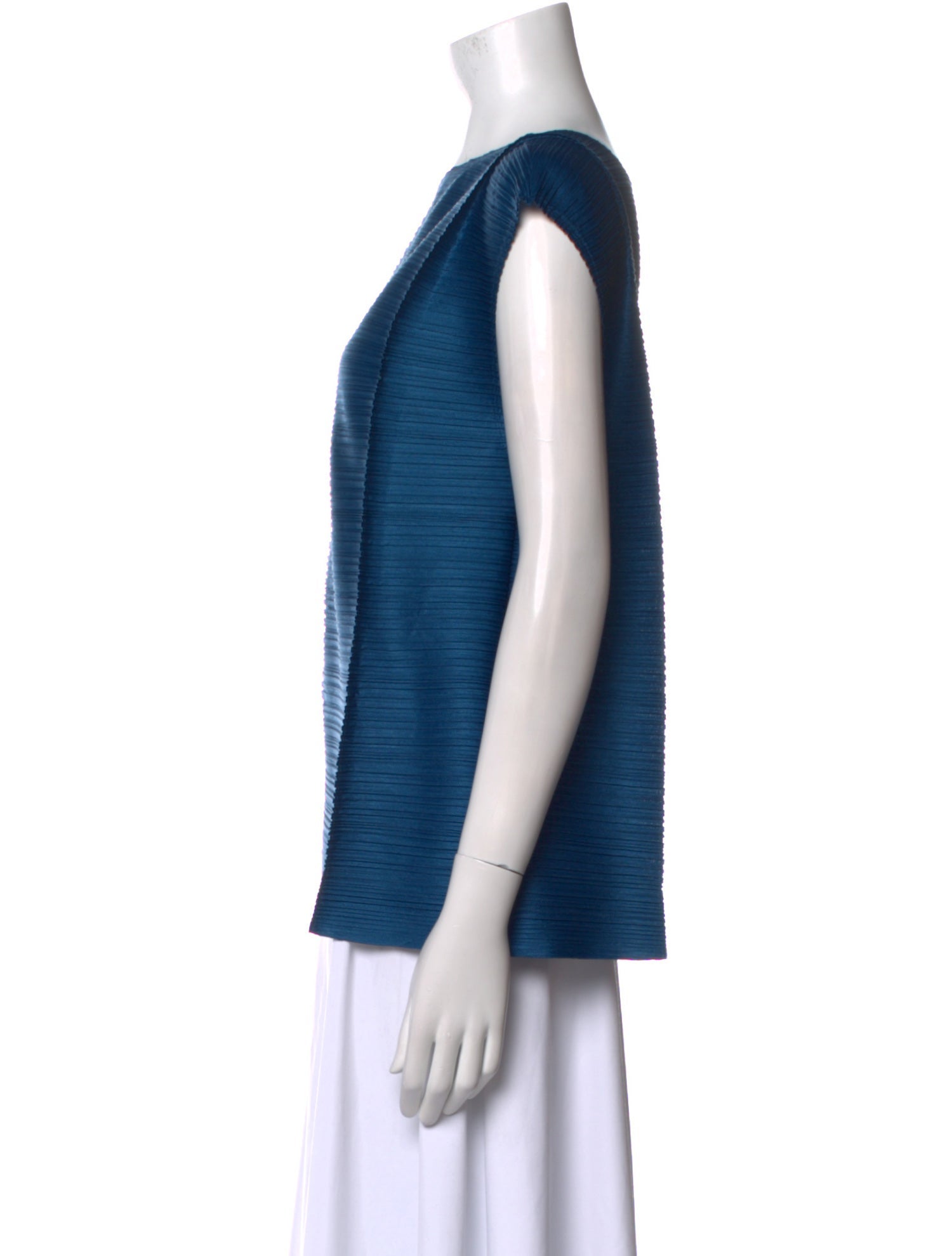 Pleats Please Issey Miyake Bateau Neckline Short Sleeve Top