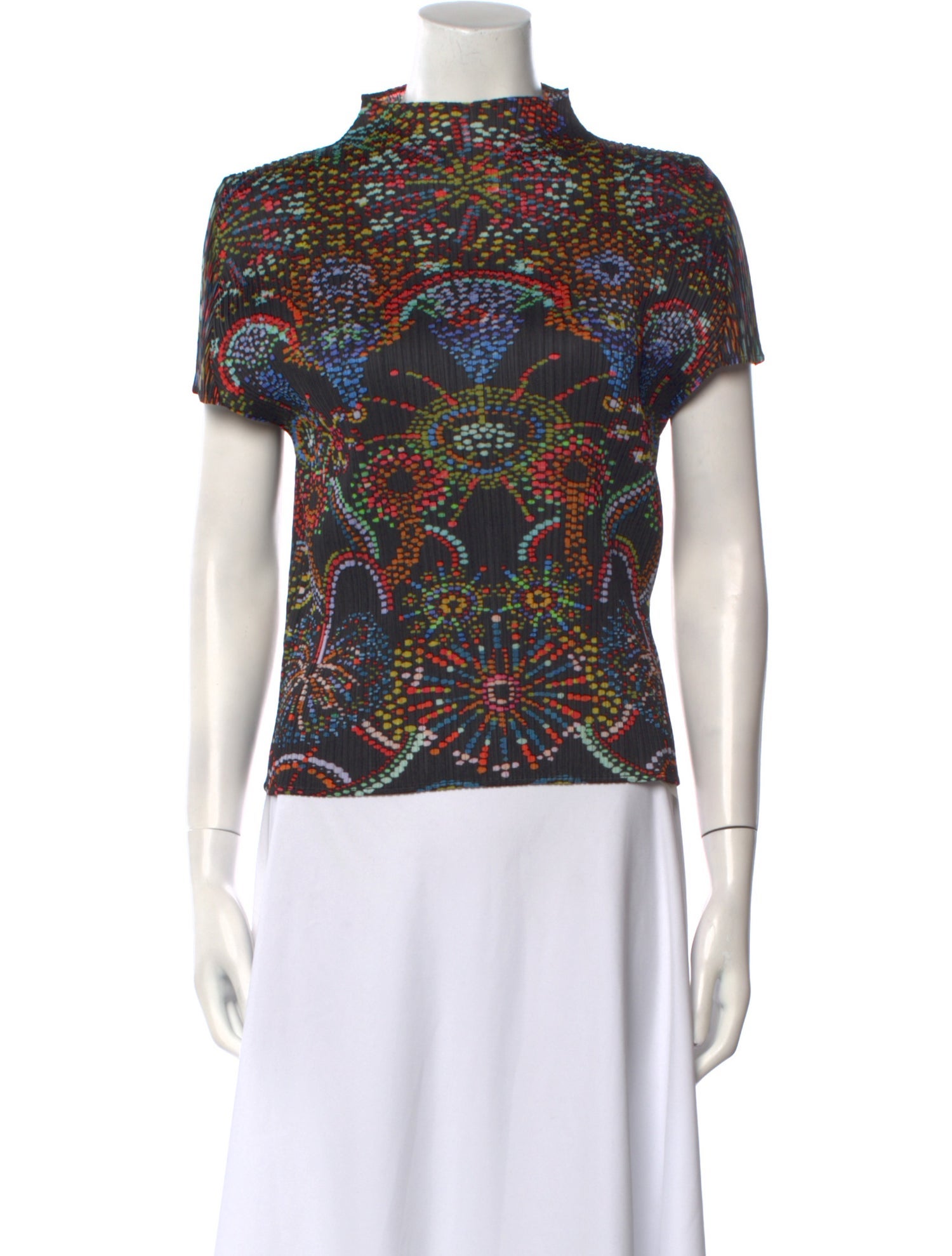 Pleats Please Issey Miyake Printed Mock Neck Top