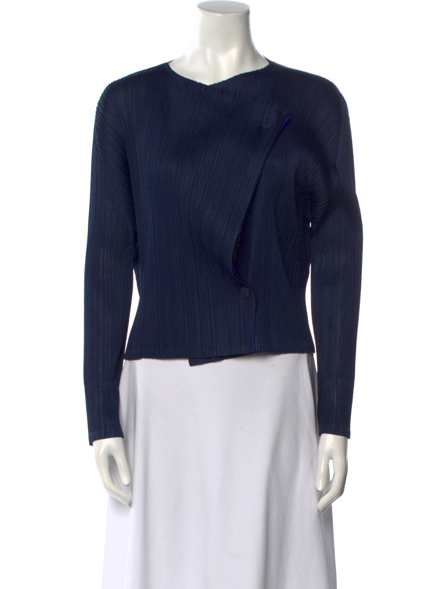 Pleats Please Issey Miyake Bateau Neckline Long Sleeve Top