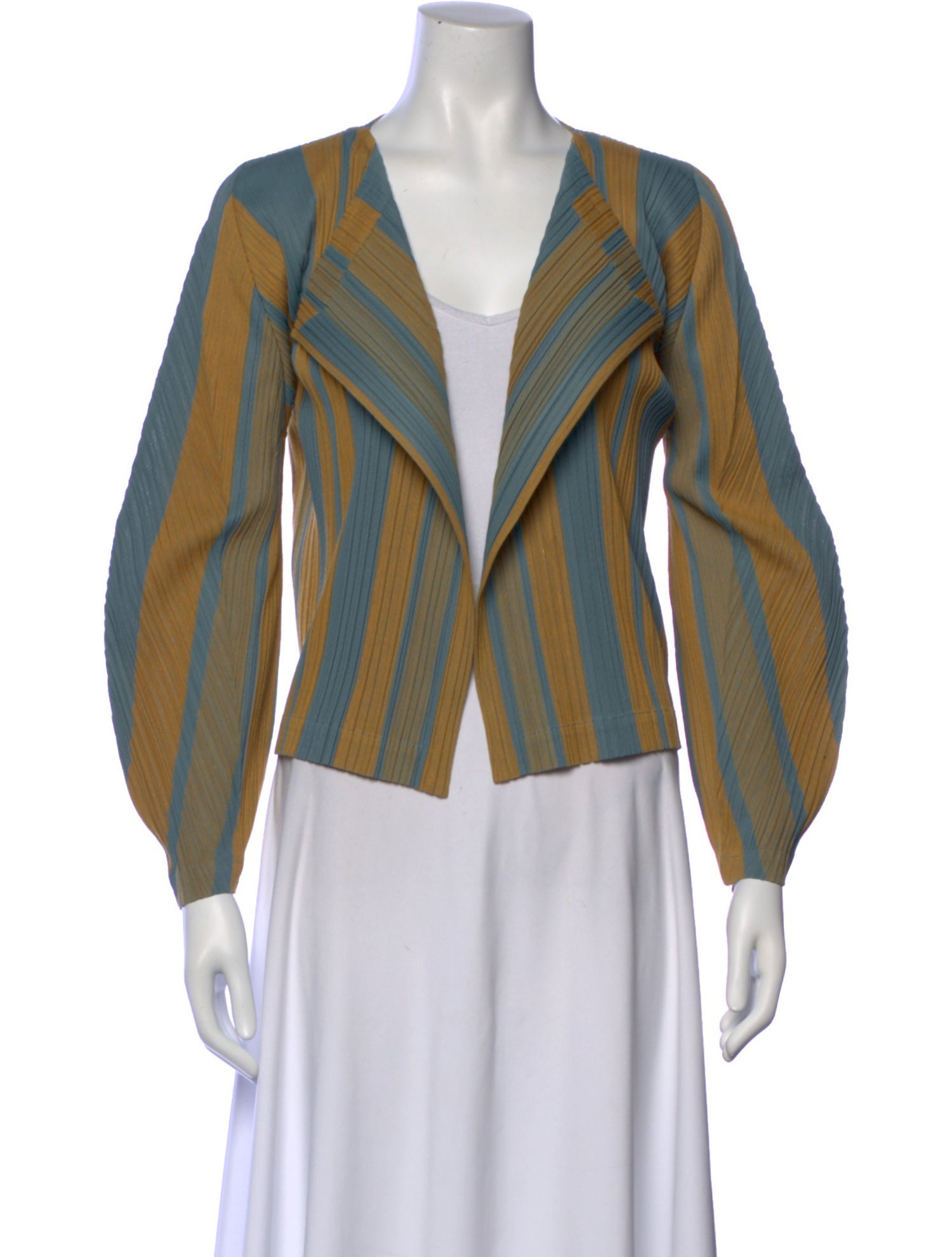 Pleats Please Issey Miyake Striped V-Neck Sweater