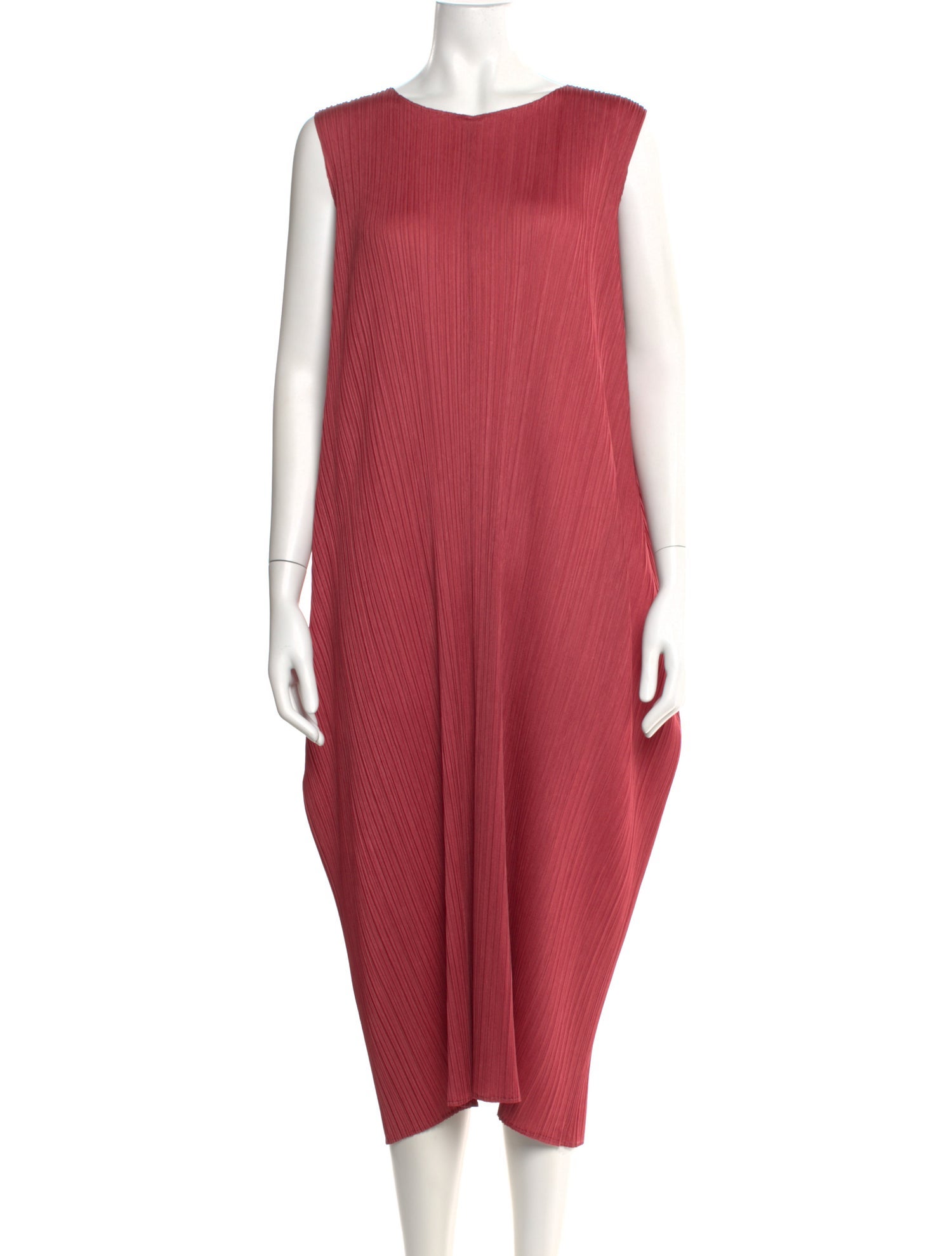 Pleats Please Issey Miyake Bateau Neckline Midi Length Dress