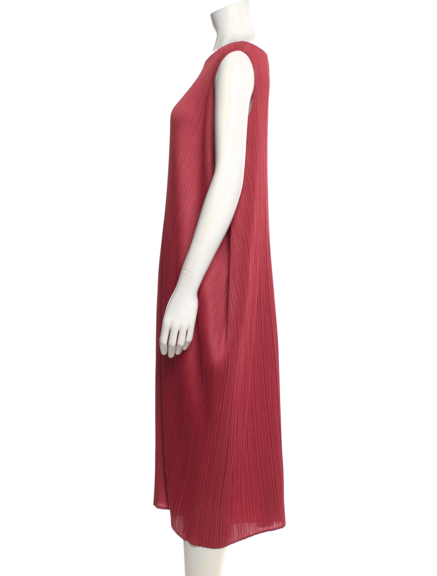 Pleats Please Issey Miyake Bateau Neckline Midi Length Dress