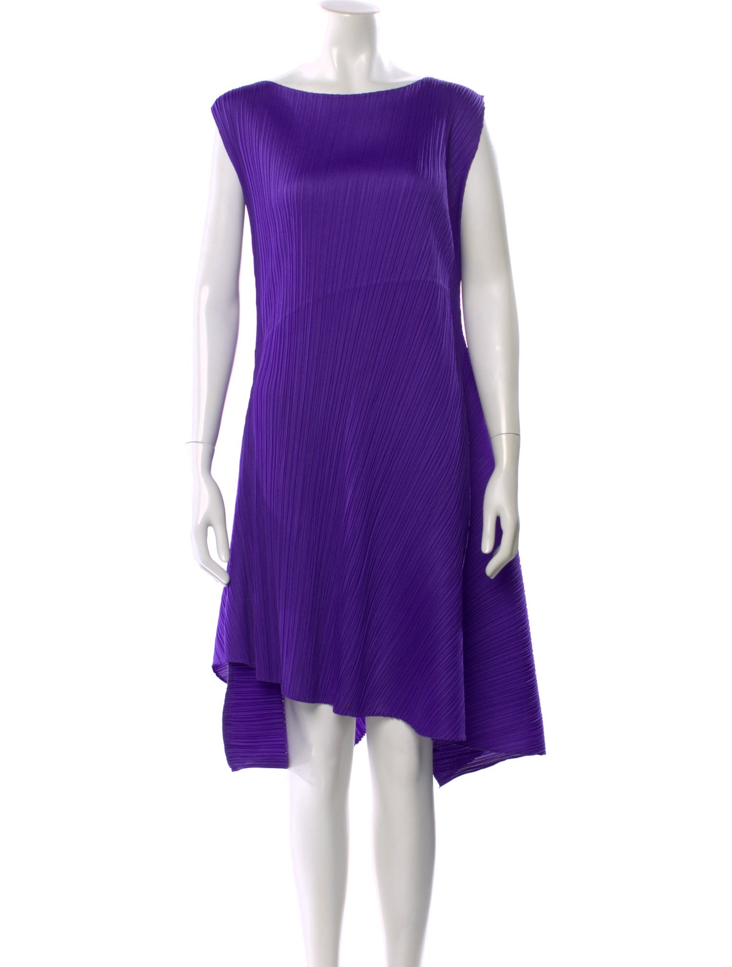 Pleats Please Issey Miyake Bateau Neckline Knee-Length Dress