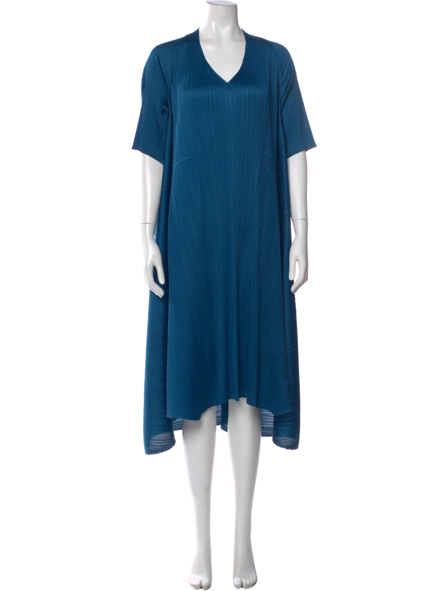 Pleats Please Issey Miyake V-Neck Midi Length Dress