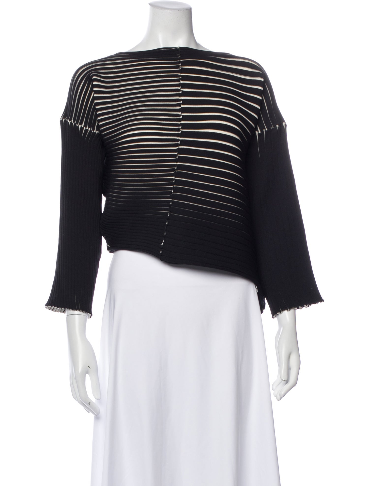 Pleats Please Issey Miyake Striped Crew Neck Top