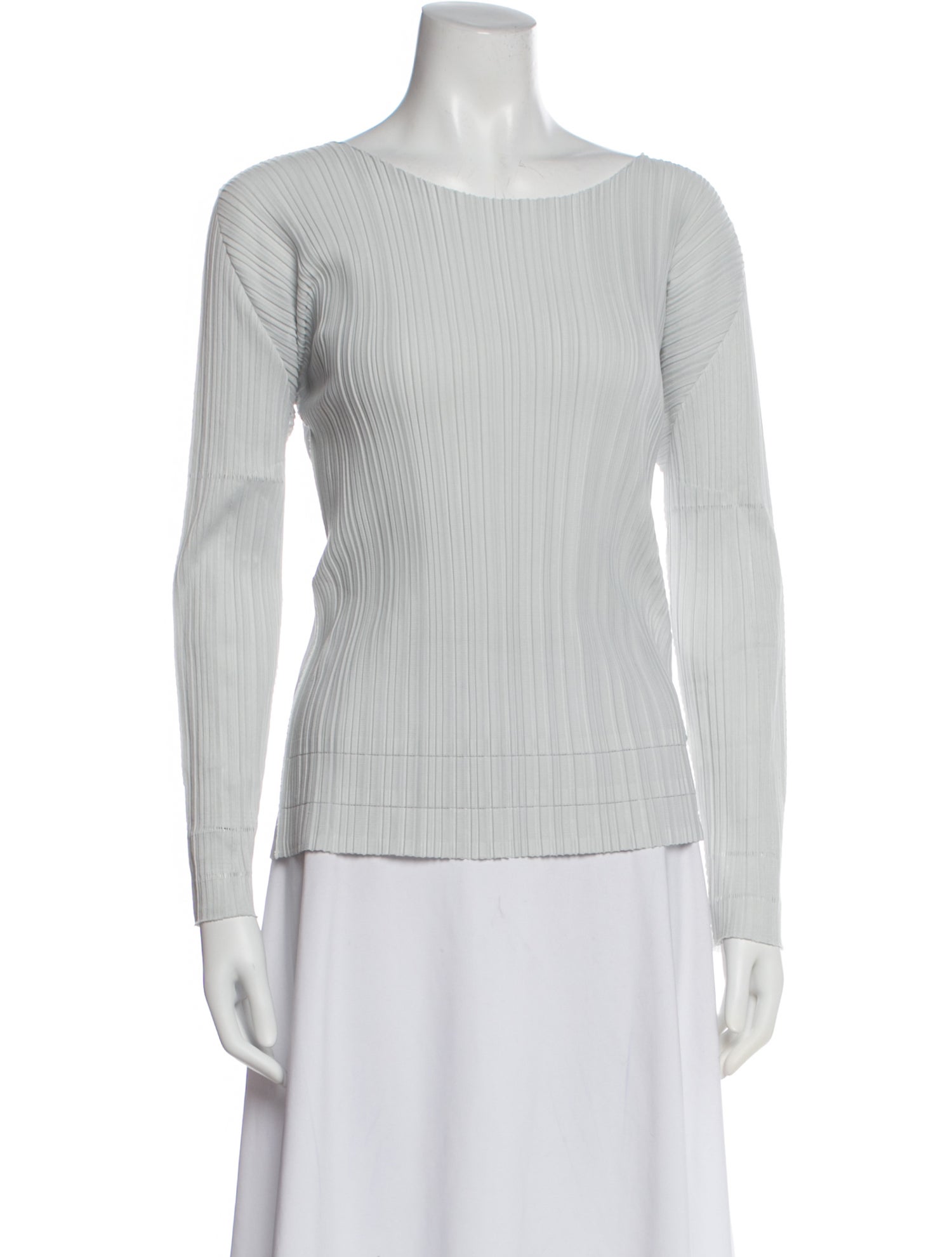 Pleats Please Issey Miyake Crew Neck Long Sleeve Top - White Tops