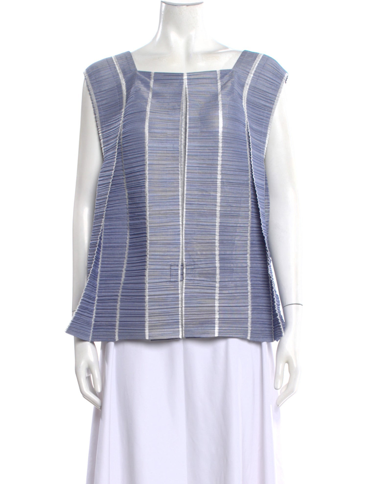 Pleats Please Issey Miyake Striped Square Neckline Top